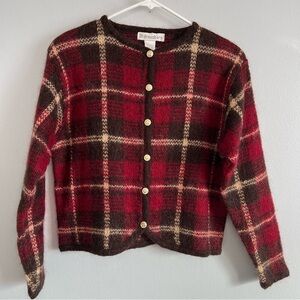 Vintage Dressbarn Mohair Blend Golden Button Up Cardigan Sz M Plaid Academia